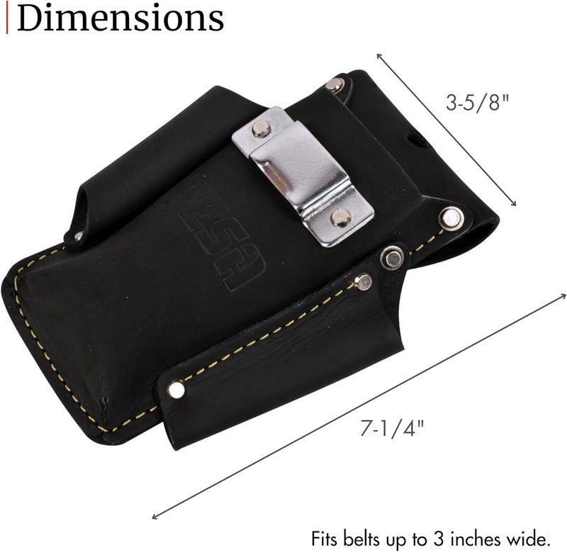 fesa Small Leather Tool Pouch - 4-in-1 Heavy Top Grain Leather Small Tool Pouch with a Tape Measure Holder, 3 Pockets & Reinforced Heavy Duty Rivets - Fits Belts up to 3" - Handcrafted - Image 5